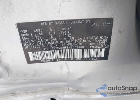 2022 Subaru Legacy Sport из США, поврежденный, VIN 4S3BWAH68N3002400